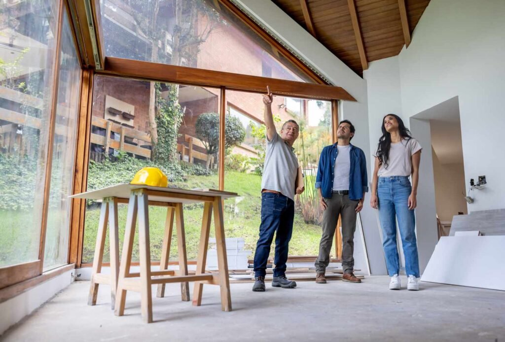 General contractor reviewing commercial renovation floor plans