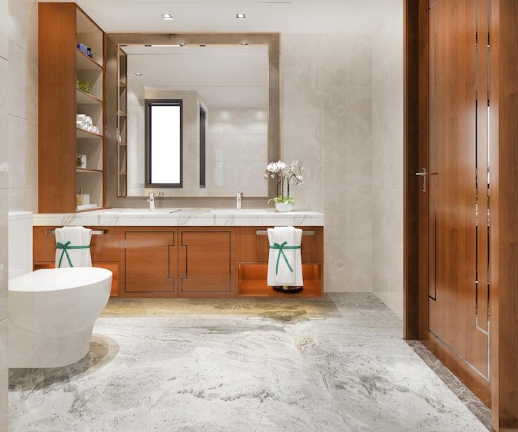 Bathroom Renovation 2 3d rendering modern design marble tile toilet bathroom with shelf 105762 2074