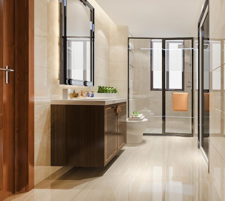 Bathroom Renovation 3 3d rendering modern wood stone white bathroom 105762 2127